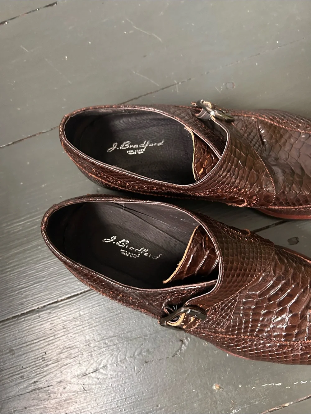 J. Bradford Brown Exotic Snakeskin Monk Strap Dress Shoes Made in Italy EU 45